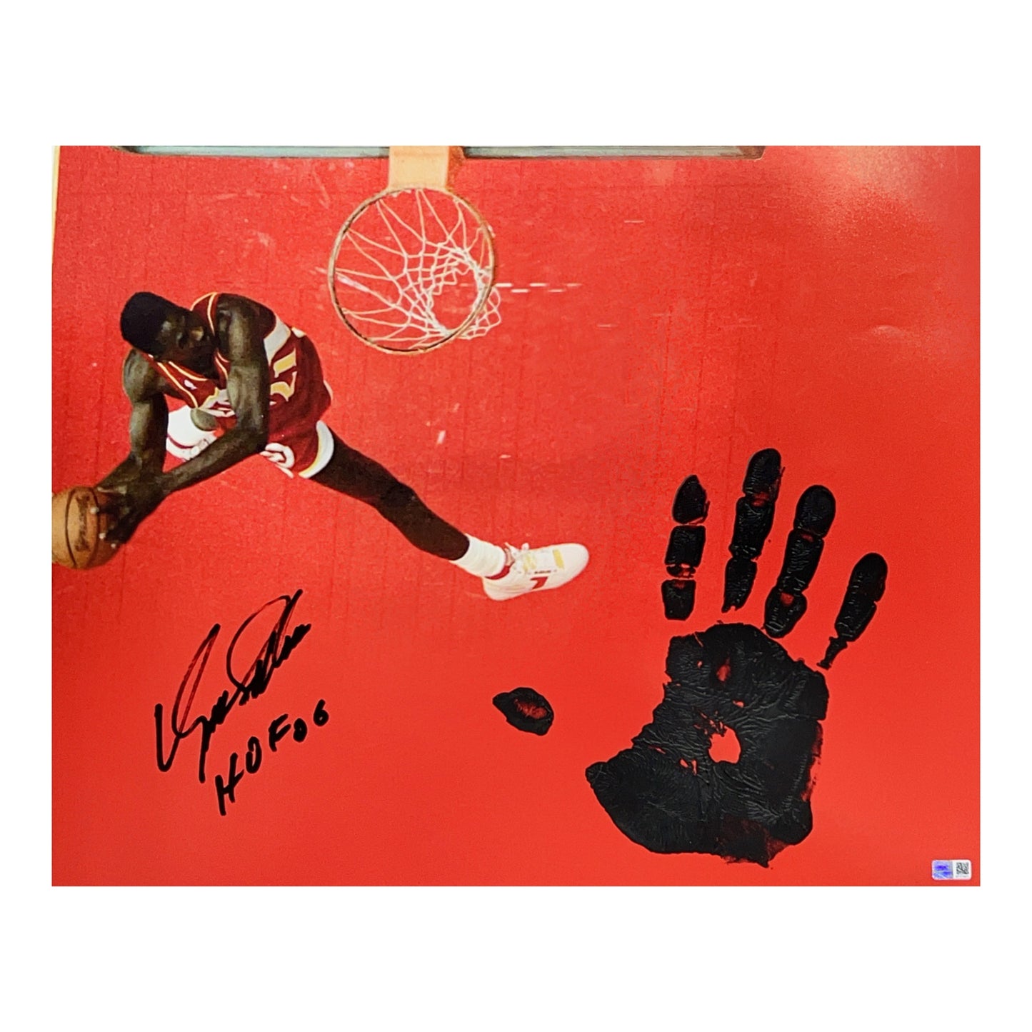 Dominique Wilkins Autographed Atlanta Hawks 16x20 w/ Black Handprint “HOF 06” Inscription Steiner CX