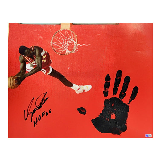 Dominique Wilkins Autographed Atlanta Hawks 16x20 w/ Black Handprint HOF 06 Inscription Steiner CX