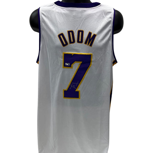 Lamar Odom Autographed Los Angeles Lakers White Jersey Steiner CX