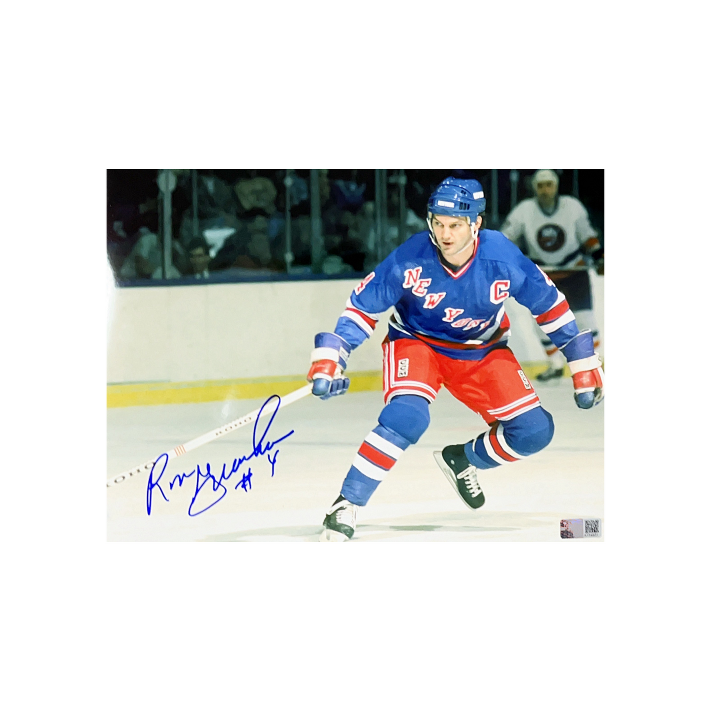 Ron Greschner Autographed New York Rangers Blue Jersey 8x10 Steiner CX