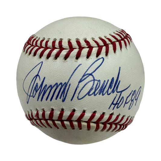 Johnny Bench Autographed Cincinnati Reds Official National League Baseball “HOF 89” Inscription JSA