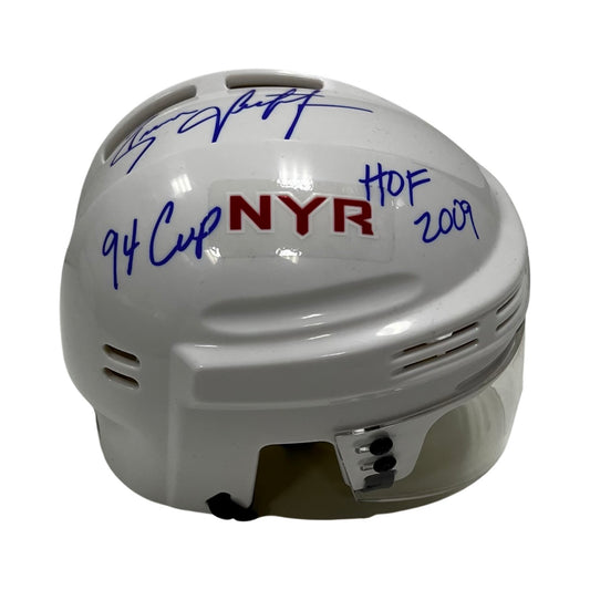 Brian Leetch Autographed New York Rangers White Mini Helmet “94 Cup, HOF 2009” Inscriptions Steiner CX