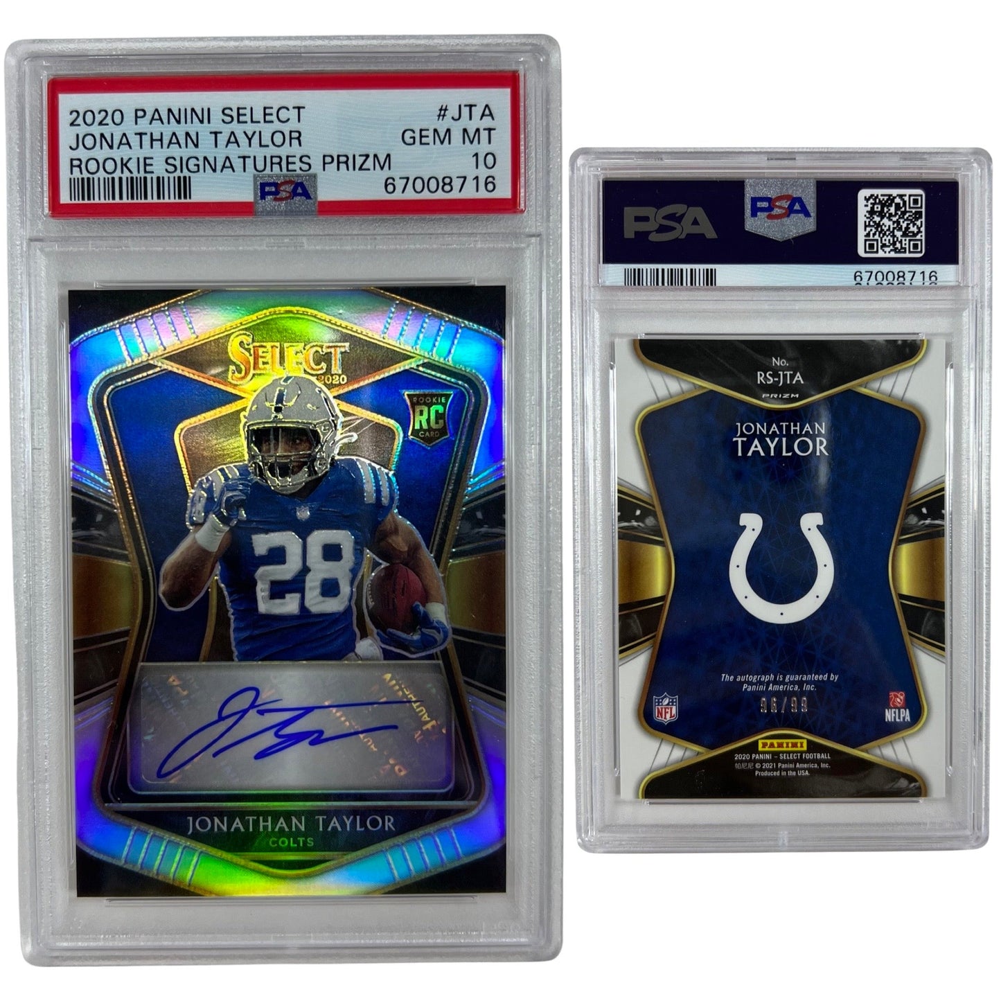 2020 Jonathan Taylor Panini Select Rookie Signatures Prizm Autographed /99 #JTA PSA GEM MINT 10