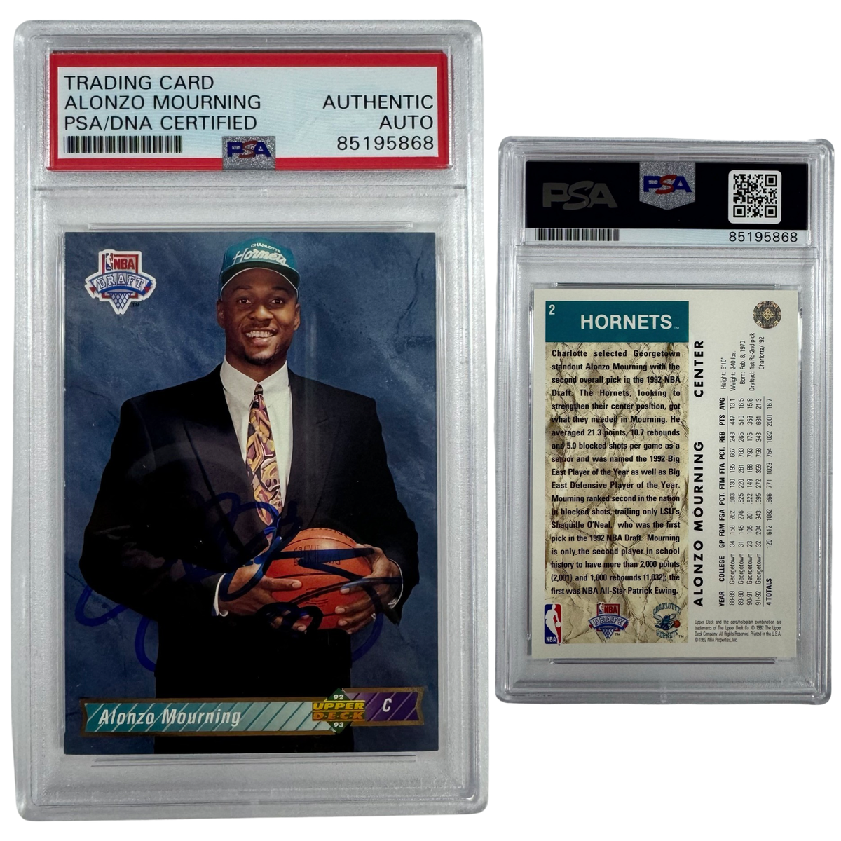 1992-93 Alonzo Mourning Autographed Upper Deck NBA Drafe #2 PSA Auto Authentic