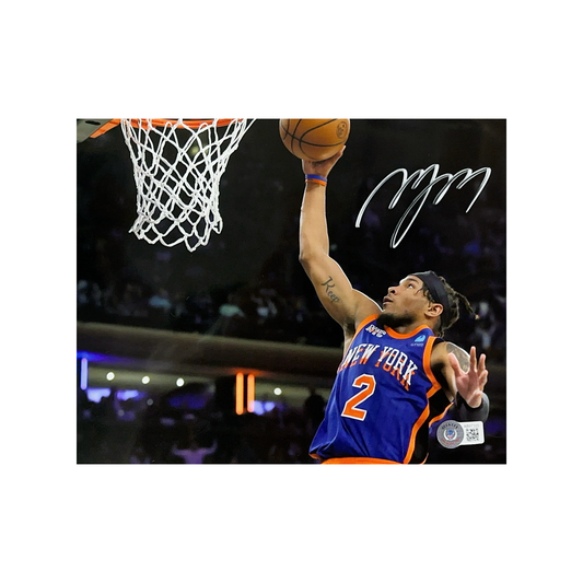Miles Deuce McBride Autographed New York Knicks Layup Blue Jersey 8x10 Beckett