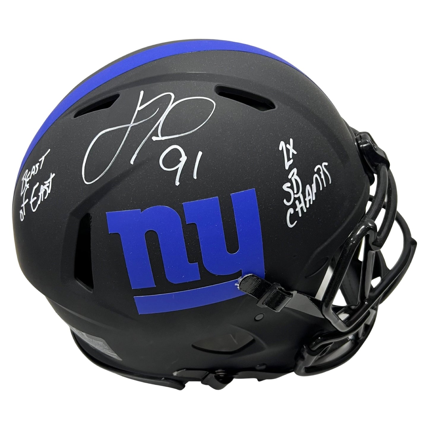 Justin Tuck Autographed New York Giants Eclipse Authentic Helmet Beast of the East, 2x SB Champ Inscriptions JSA