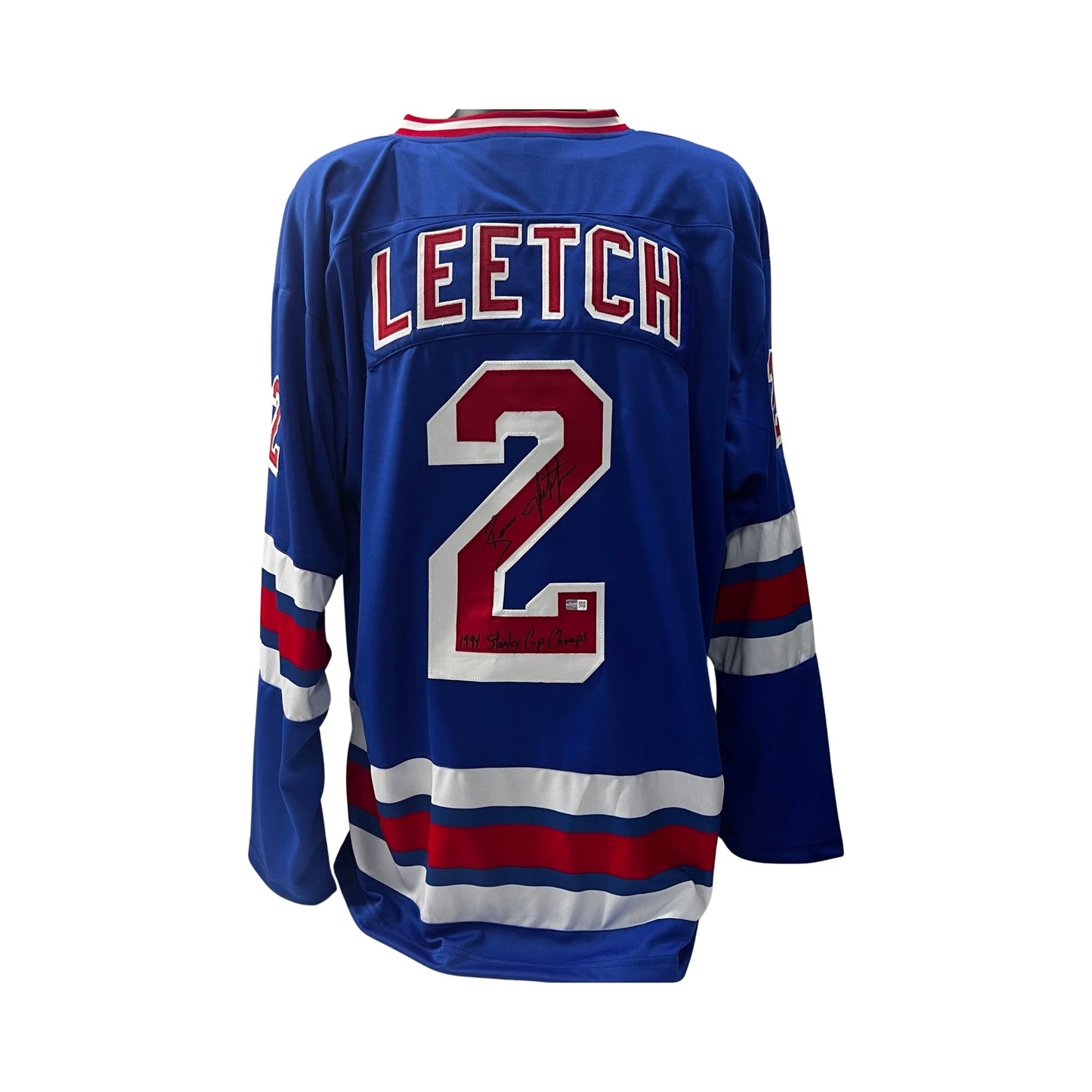 Brian Leetch Autographed New York Rangers Blue Jersey 1994 Stanley Cup Champs Inscription Steiner CX