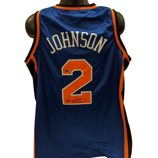 Larry Johnson Autographed New York Knicks Blue Jersey Steiner CX