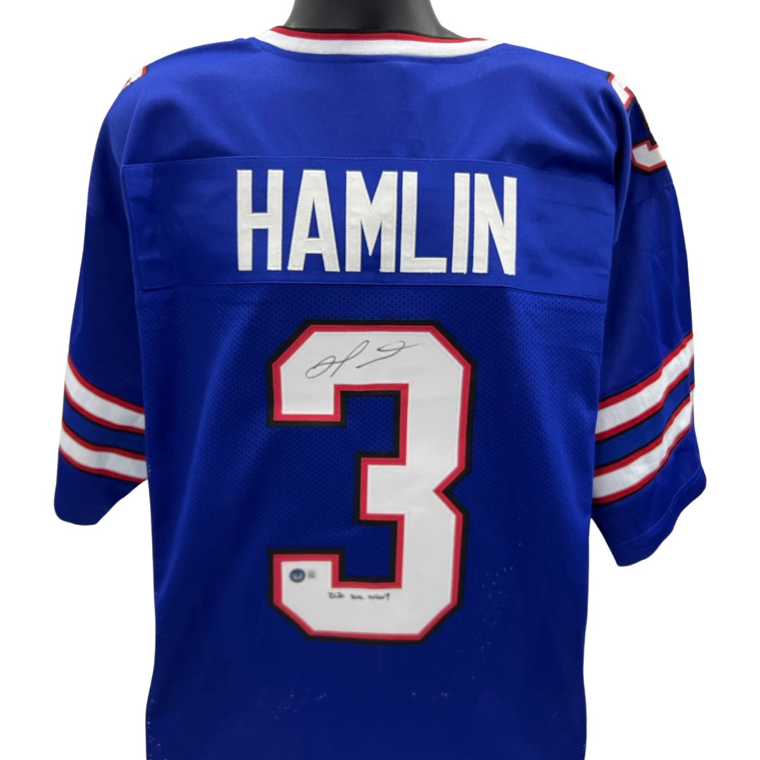 Damar Hamlin Autographed Buffalo Bills Blue Jersey “Did We Win?” Inscription Beckett
