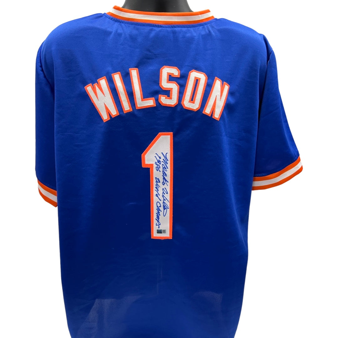 Mookie Wilson Autographed New York Mets Blue Jersey “86 WS Champs” Inscription Steiner CX