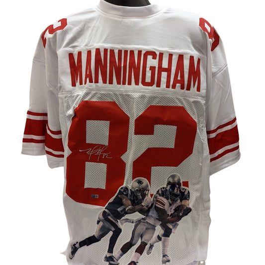 Mario Manningham Autographed New York Giants Super Bowl Catch Art Jersey Steiner CX