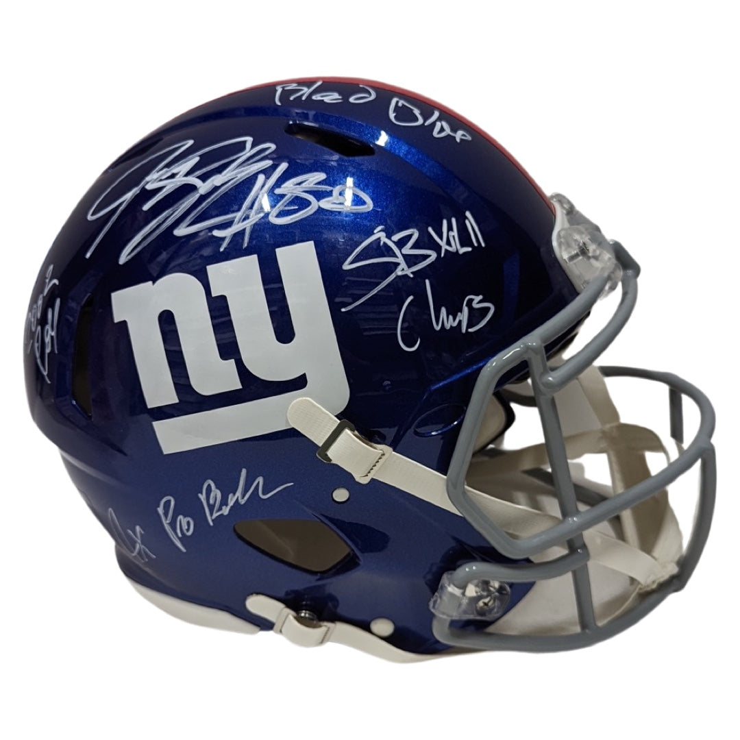 Jeremy Shockey Autographed New York Giants Speed Authentic Helmet “4x Pro Bowl, Bleed Blue, SB XLII Champs, 2002 ROY” Inscriptions JSA