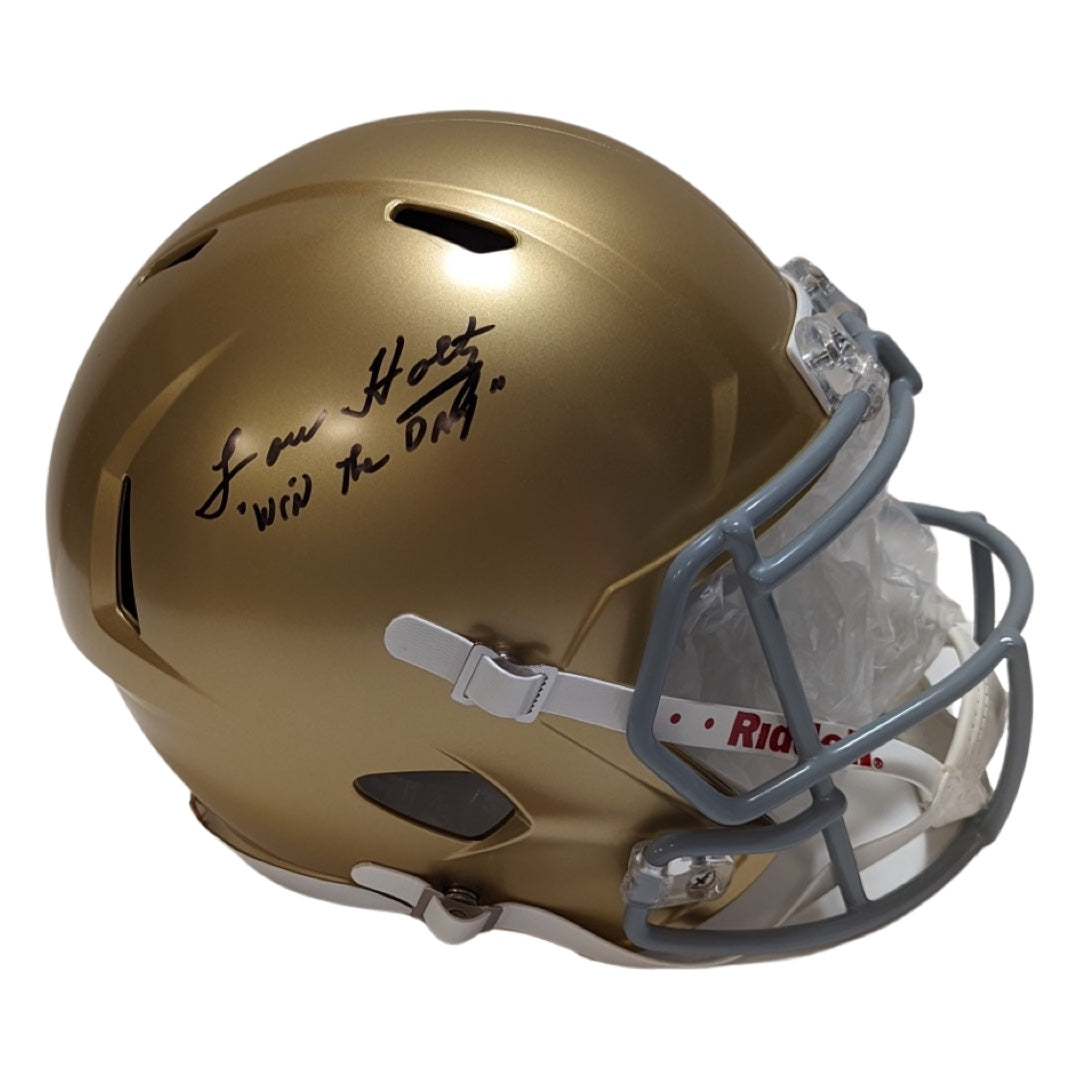 Lou Holtz Autographed Notre Dame Fighting Irish Speed Replica Helmet “Win the Day” Inscription Steiner CX