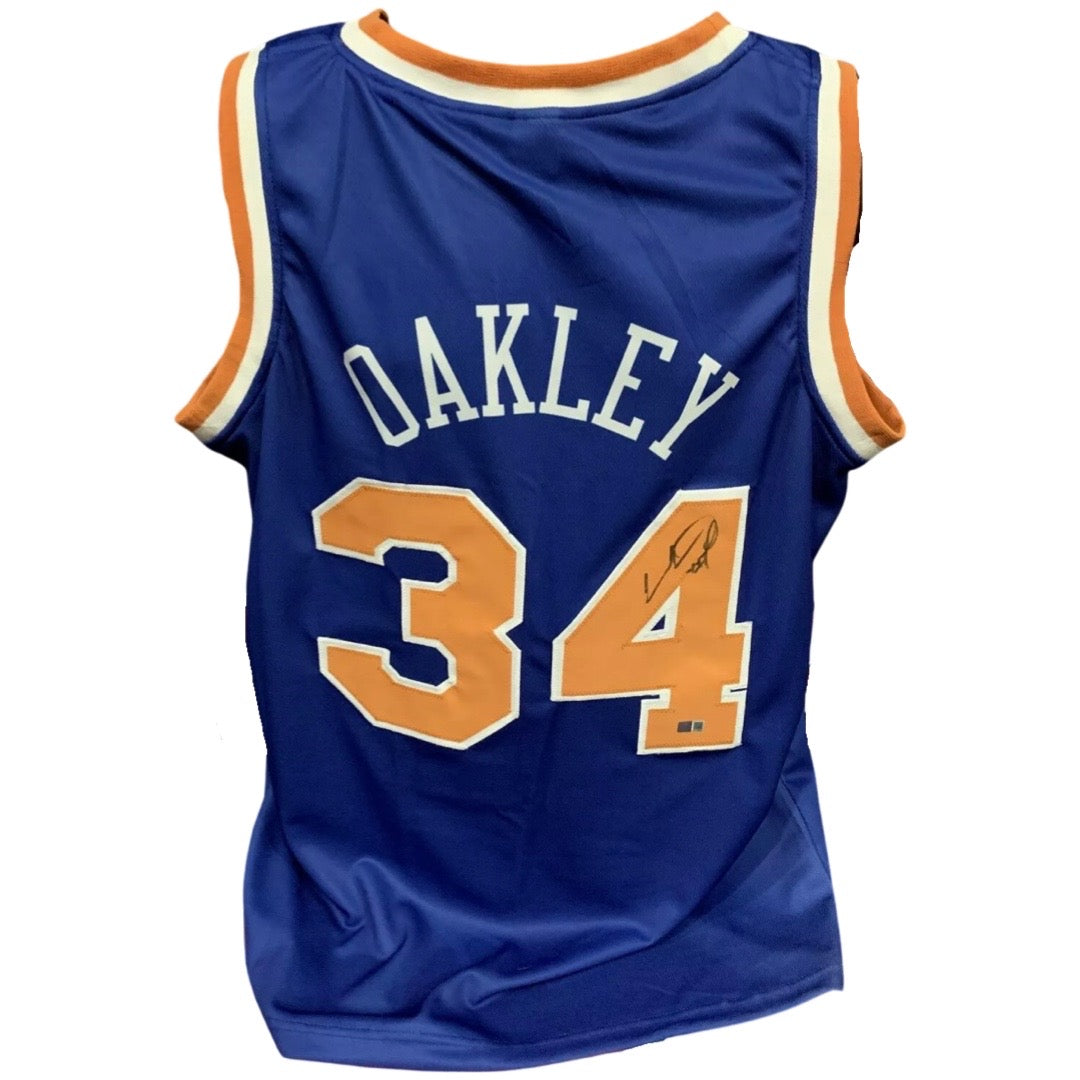 Charles Oakley Autographed New York Knicks Blue Jersey Steiner CX