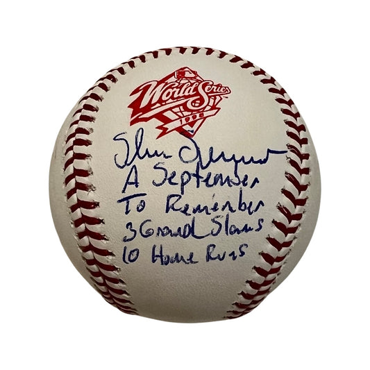 Shane Spencer Autographed New York Yankees 1998 World Series Logo Baseball “A September to Remember, 3 Grand Slams, 10 Home Runs” Inscriptions JSA