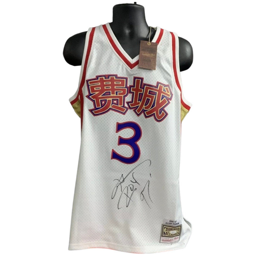 Allen Iverson Autographed Philadelphia 76’ers 1996-97 Chinese New Year Mitchell & Ness Swingman Front Sig Jersey “ROY 97” Inscription JSA