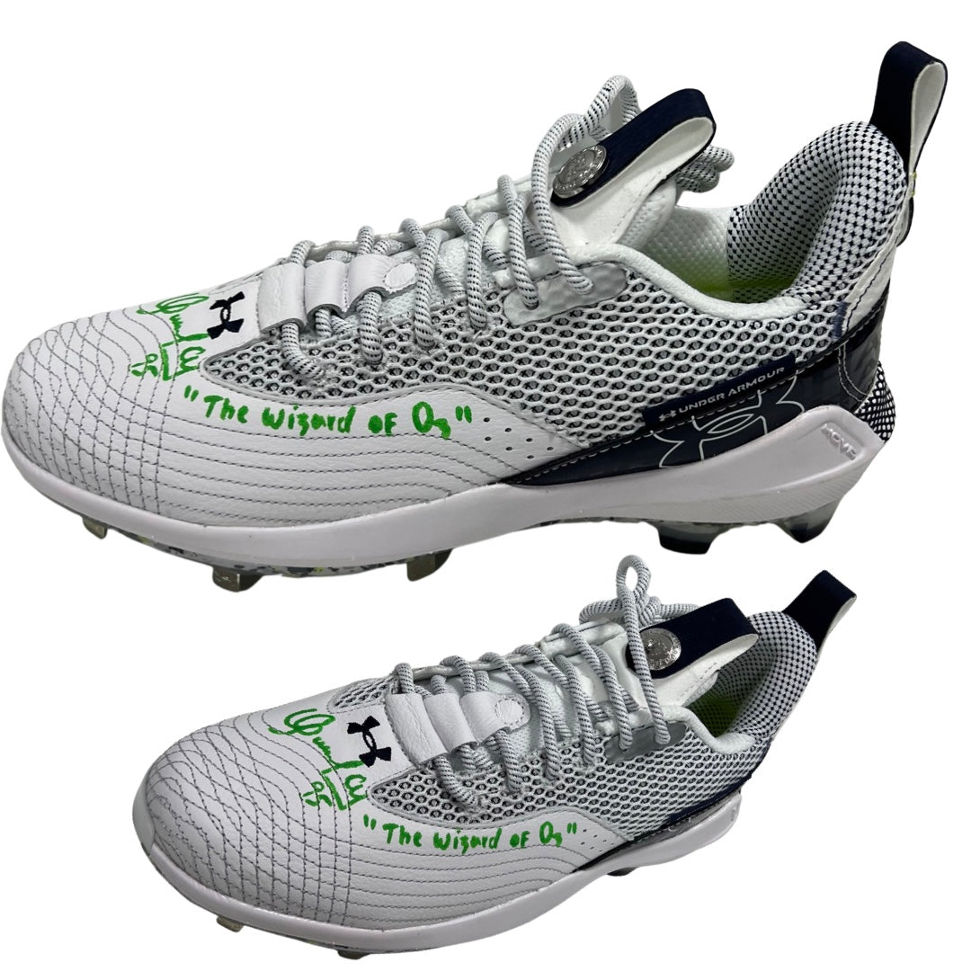 Oswaldo Cabrera Autographed New York Yankees Under Armour Bryce Harper Game Model (Left) Cleat (Green Ink) “The Wizard of Oz” Inscription Steiner CX