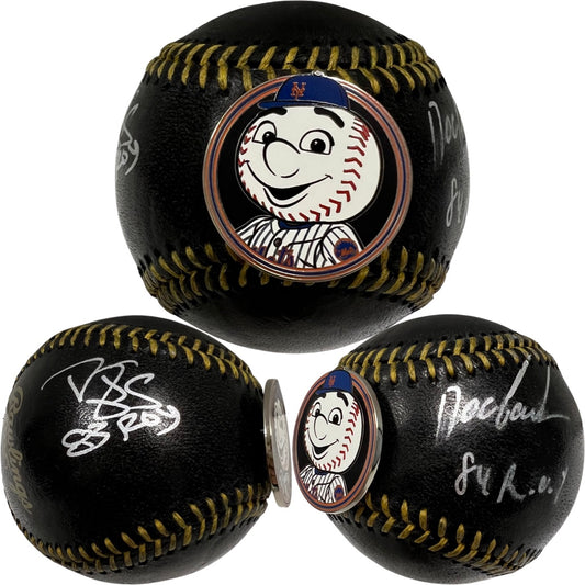 Doc Gooden & Darryl Strawberry Autographed New York Mets Black Leather OMLB “83 ROY, 84 ROY” Inscriptions w/ Mr. Met Pin JSA