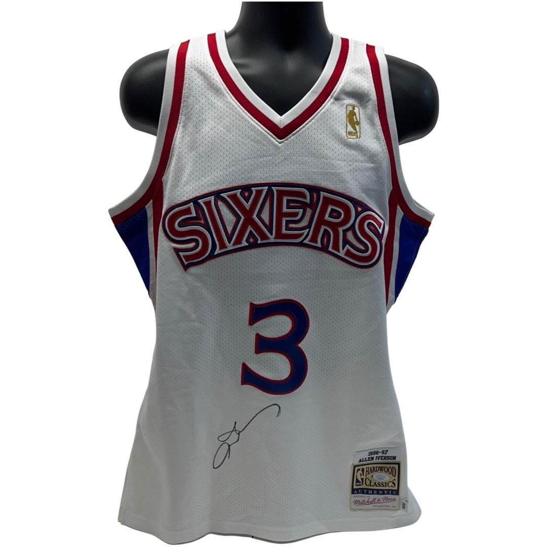 Allen Iverson Autographed Philadelphia 76’ers White 1996-97 Rookie Year Mitchell & Ness Authentic Jersey JSA