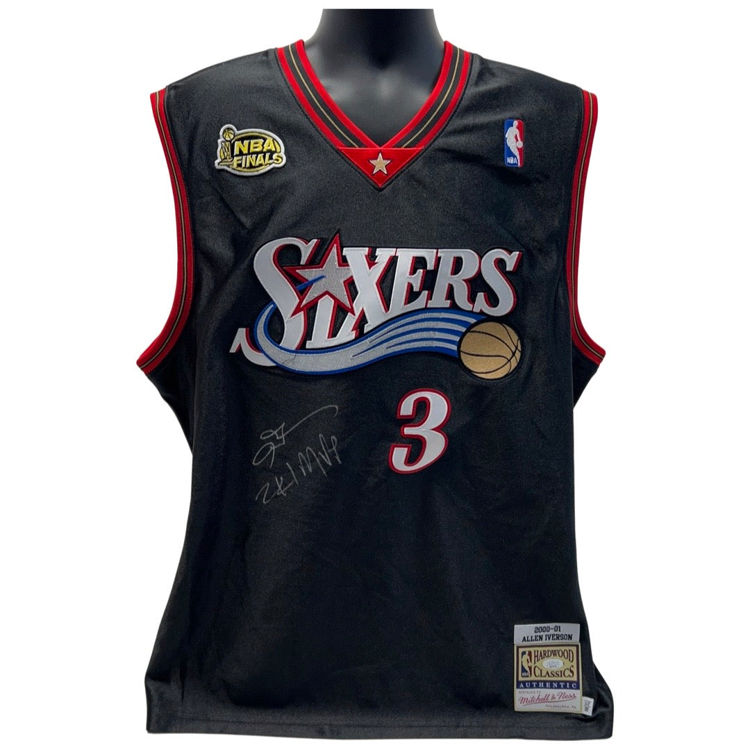 Allen Iverson Autographed Philadelphia 76’ers Black 2001 NBA Finals Mitchell & Ness Authentic Jersey “2K1 MVP” Inscription JSA