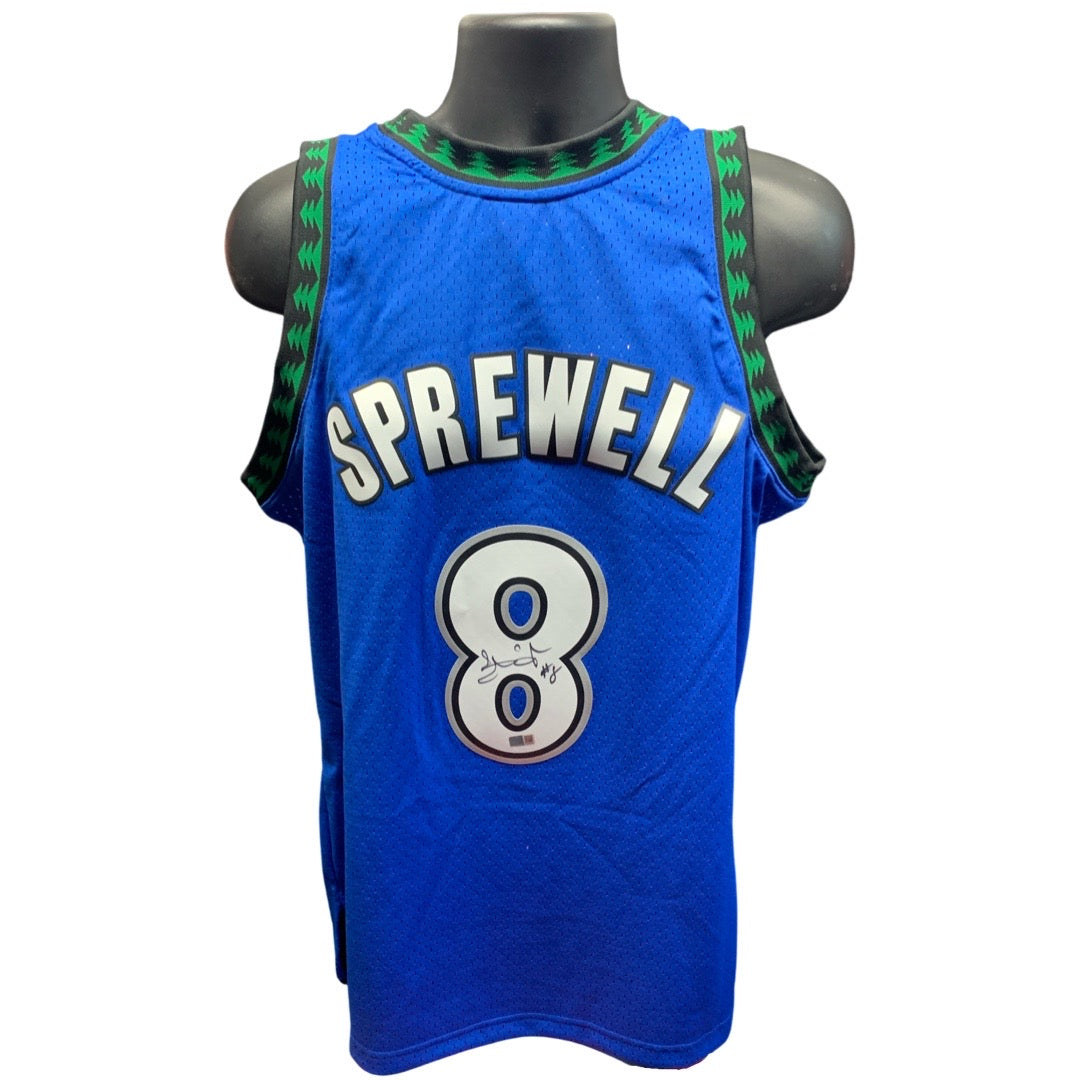 Latrell Sprewell Autographed Minnesota Timberwolves Blue Mitchell & Ness Swingman Jersey Steiner Cx