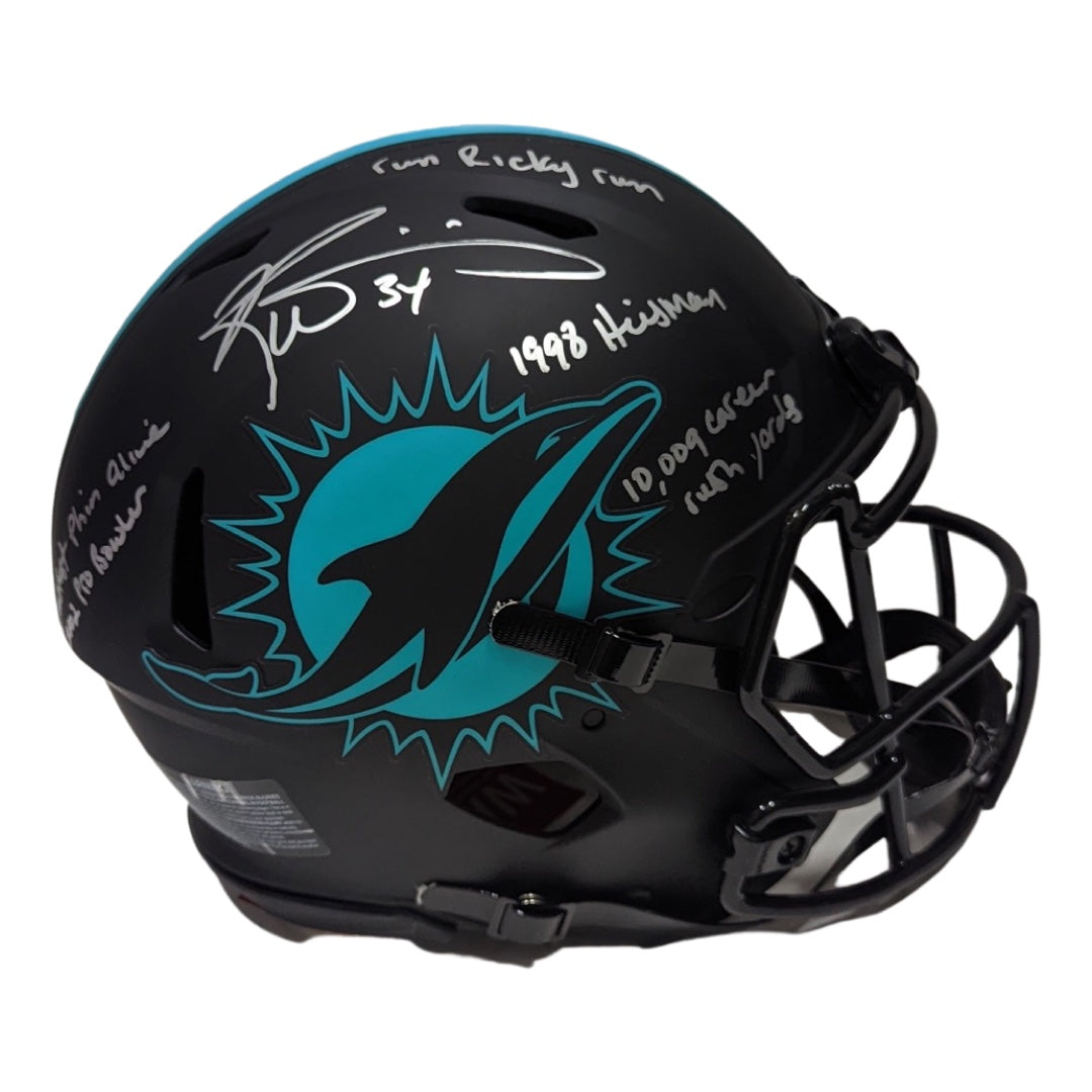 Ricky Williams Autographed Miami Dolphins Eclipse Authentic Helmet “Run Ricky Run Fastest Phin Alive 2002 Pro Bowler 1998 Heisman 10,009 Career Rush Yards” Inscriptions JSA
