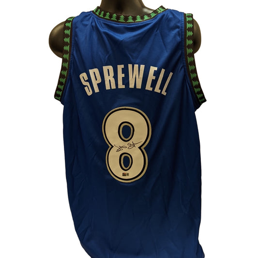 Latrell Sprewell Autographed Minnesota Timberwolves Blue Jersey Steiner CX