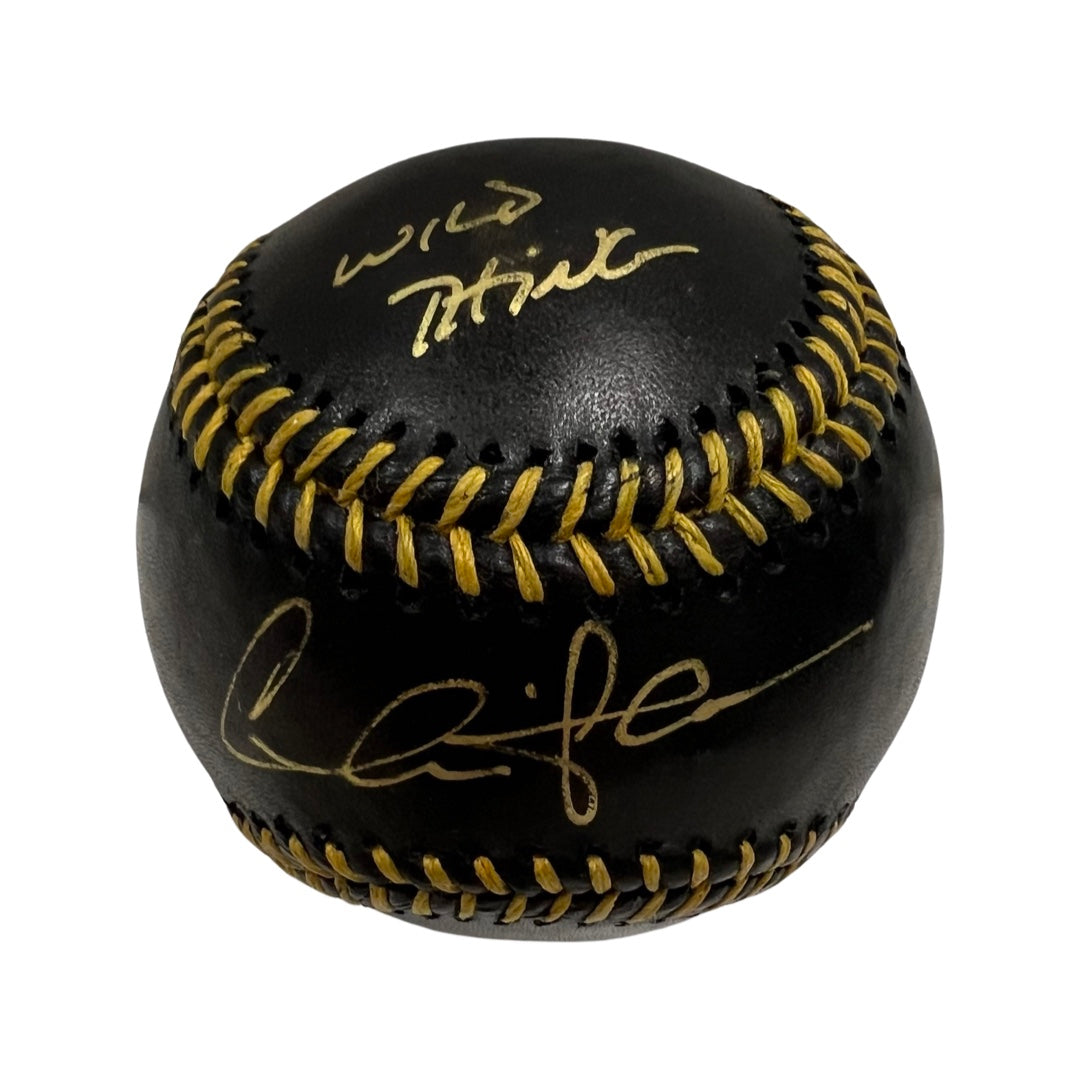 Charlie Sheen Autographed Black Leather OMLB “Wild Thing” Inscription Steiner CX