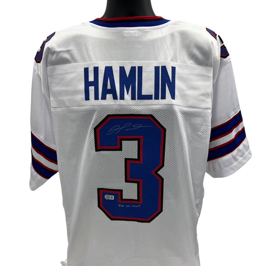 Damar Hamlin Autographed Buffalo Bills White Jersey “Did We Win?” Inscription Beckett