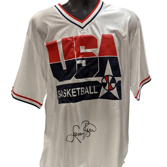 Larry Bird Autographed Boston Celtics 1992 USA Basketball Olympic Dream Team White Mitchell & Ness Shooting Shirt JSA & Larry Bird COA