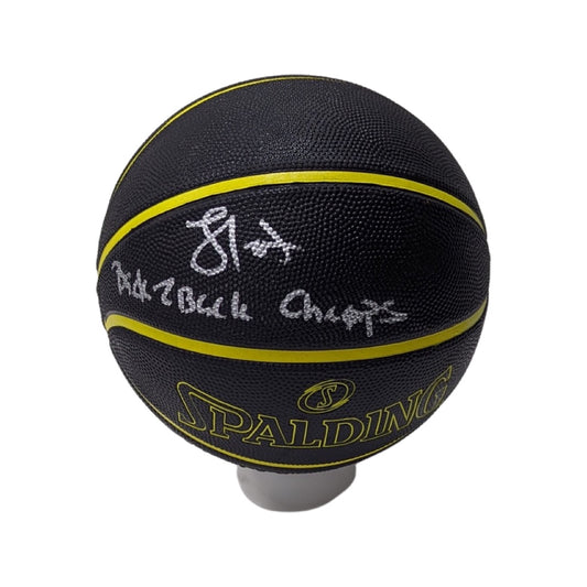 Lamar Odom Autographed Los Angeles Lakers Spalding Black/Yellow Basketball “Back 2 Back Champs” Inscription Steiner CX