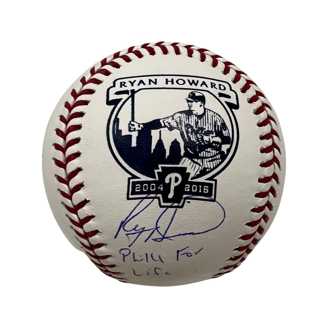 Ryan Howard Autographed Philadelphia Phillies Retirement Logo Baseball “Philly for Life” Inscription Steiner CX