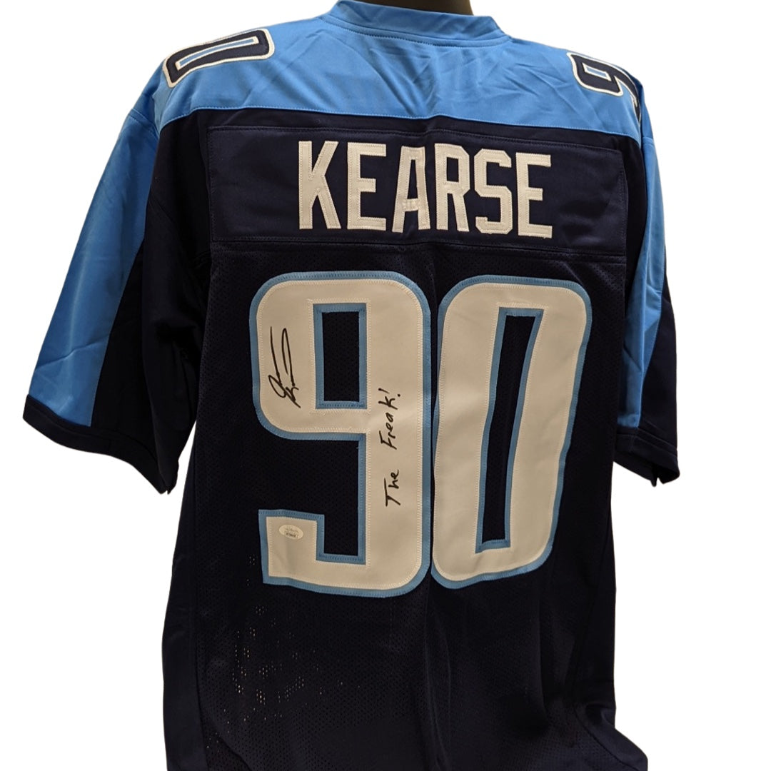 Jevon Kearse Autographed Tennessee Titans Blue Jersey “The Freak” Inscription JSA