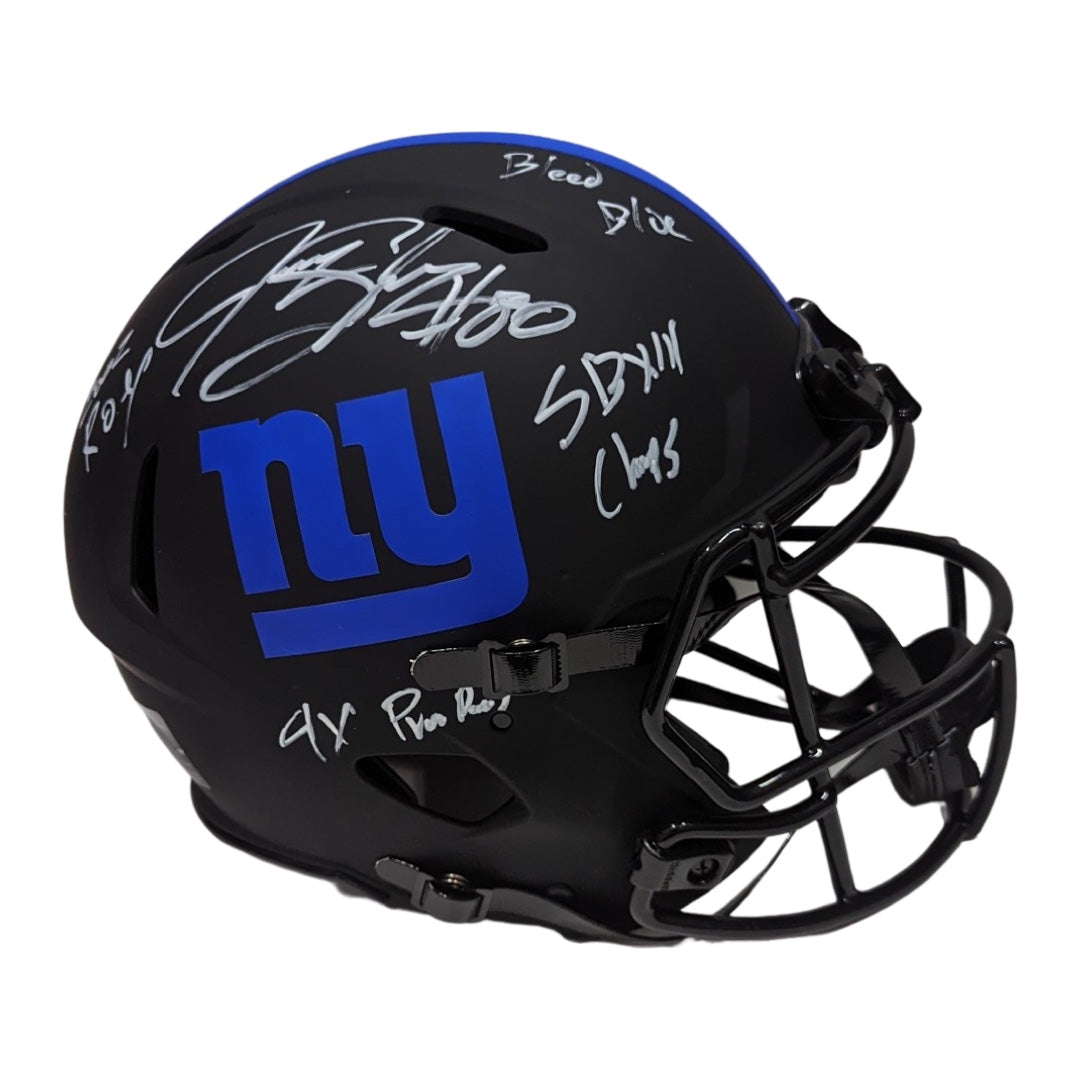 Jeremy Shockey Autographed New York Giants Eclipse Authentic Helmet “4x Pro Bowl, Bleed Blue, SB XLII Champs, 2002 ROY” Inscriptions JSA