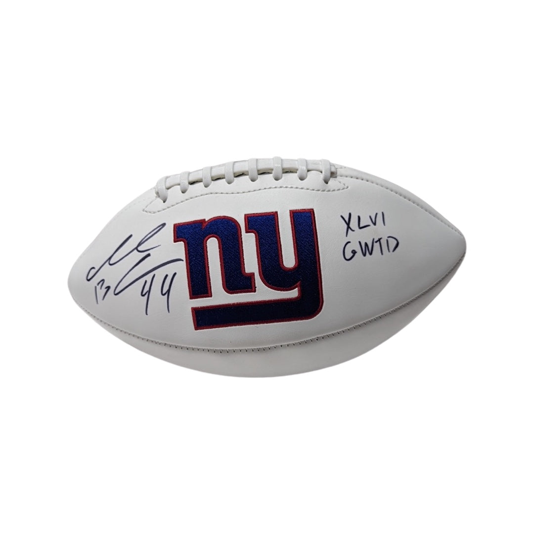 Ahmad Bradshaw Autographed New York Giants White Panel Logo Football “XLVI GWTD” Inscription Steiner CX