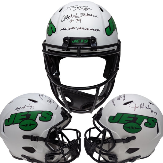 Mark Gastineau, Joe Klecko, Marty Lyons & Abdul Salaam Autographed New York Jets Lunar Eclipse Replica Helmet “New York Sack Exchange” Inscription JSA