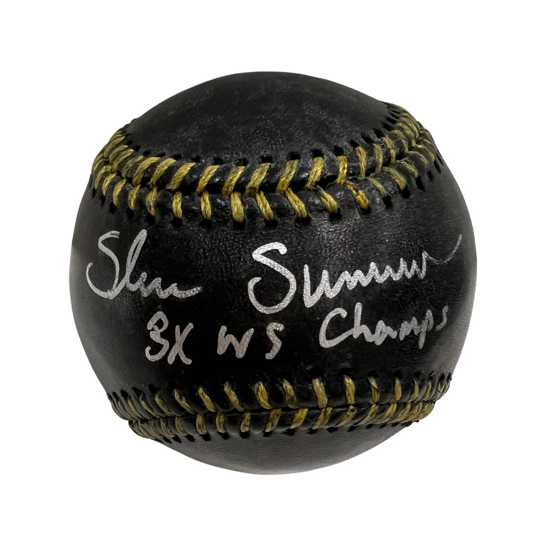 Shane Spencer Autographed New York Yankees Black Leather OMLB “3x WS Champs” Inscription JSA