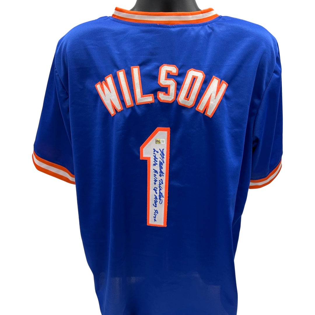 Mookie Wilson Autographed New York Mets Blue Jersey “Little Roller Up Along First” Inscription Steiner CX