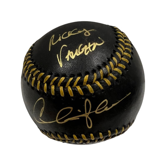 Charlie Sheen Autographed Black Leather OMLB “Ricky Vaughn” Inscription Steiner CX