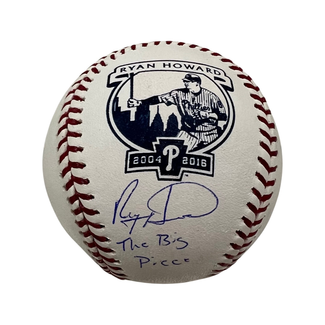 Ryan Howard Autographed Philadelphia Phillies Retirement Logo Baseball “The Big Piece” Inscription Steiner CX