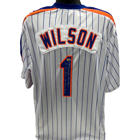 Mookie Wilson Autographed New York Mets Pinstripe Jersey “Little Roller Up Along First” Inscription Steiner CX