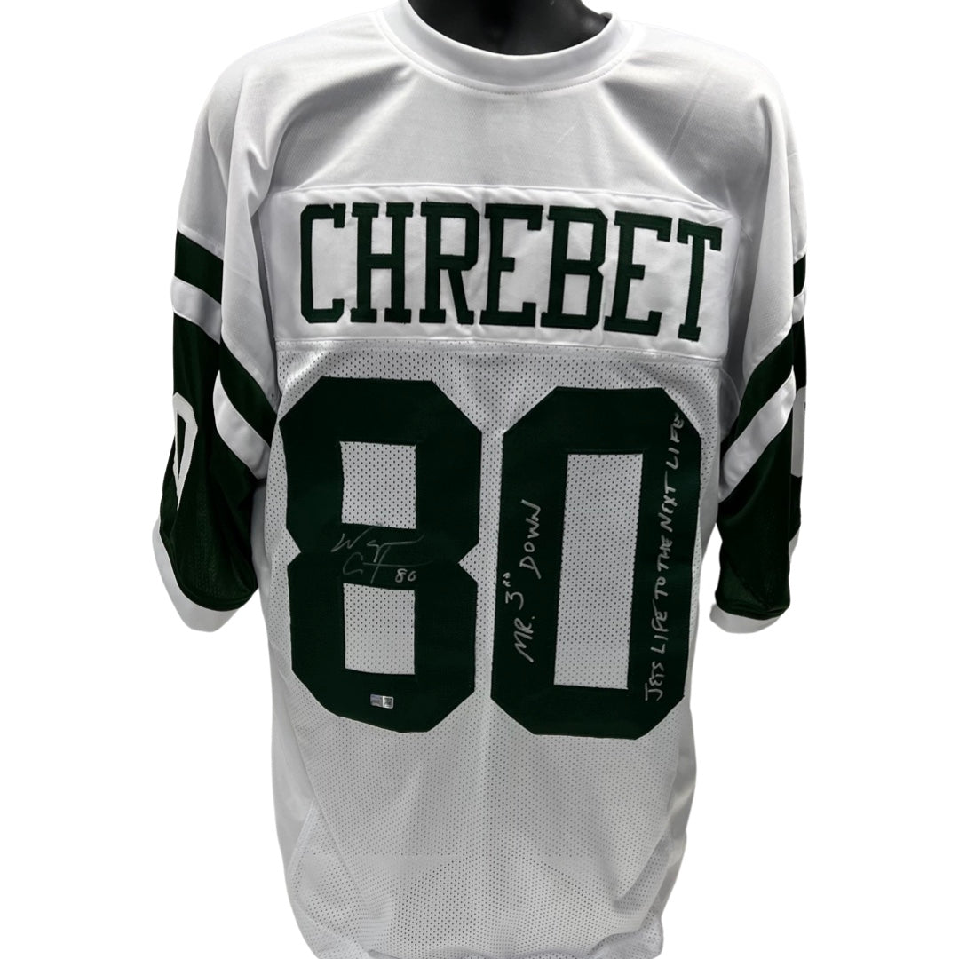 Wayne Chrebet Autographed New York Jets White Jersey “Mr 3rd Down, Jet Life To The Next Life” Inscriptions Steiner CX