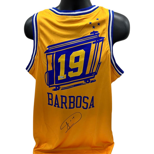 Leandro Barbosa Autographed Golden State Warriors Yellow Jersey Steiner CX