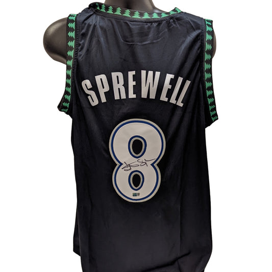 Latrell Sprewell Autographed Minnesota Timberwolves Black Jersey Steiner CX