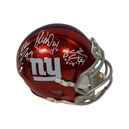 Earth Wind & Fire Brandon Jacobs, Ahmad Bradshaw & Derrick Ward Autographed New York Giants Flash Mini Helmet “Earth, Wind, Fire” Inscription Steiner CX