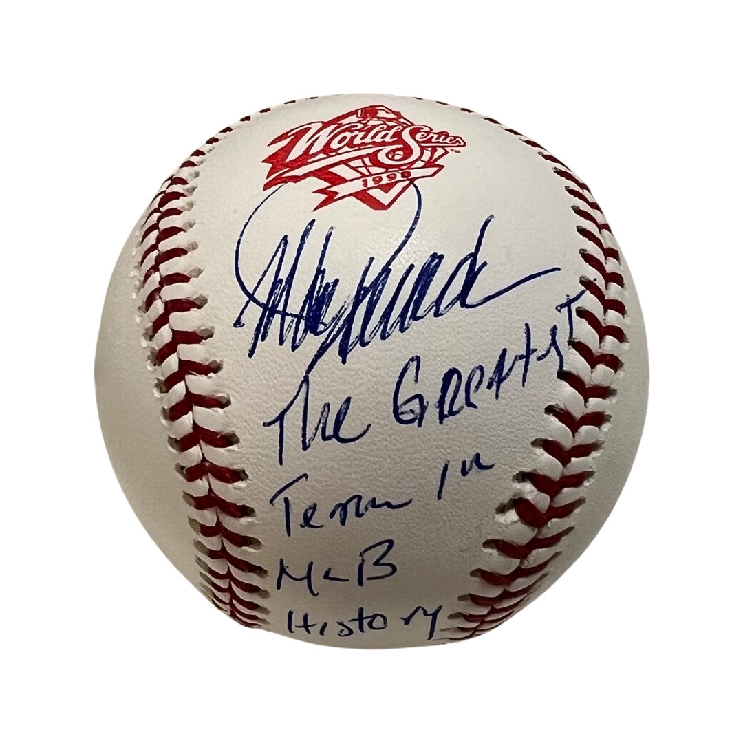 Jorge Posada Autographed New York Yankees 1998 World Series Logo Baseball “The Greatest Team in MLB History” Inscription JSA