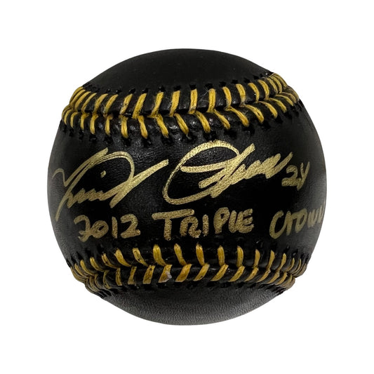 Miguel Cabrera Autographed Detroit Tigers Black Leather OMLB “2012 Triple Crown” Inscription JSA