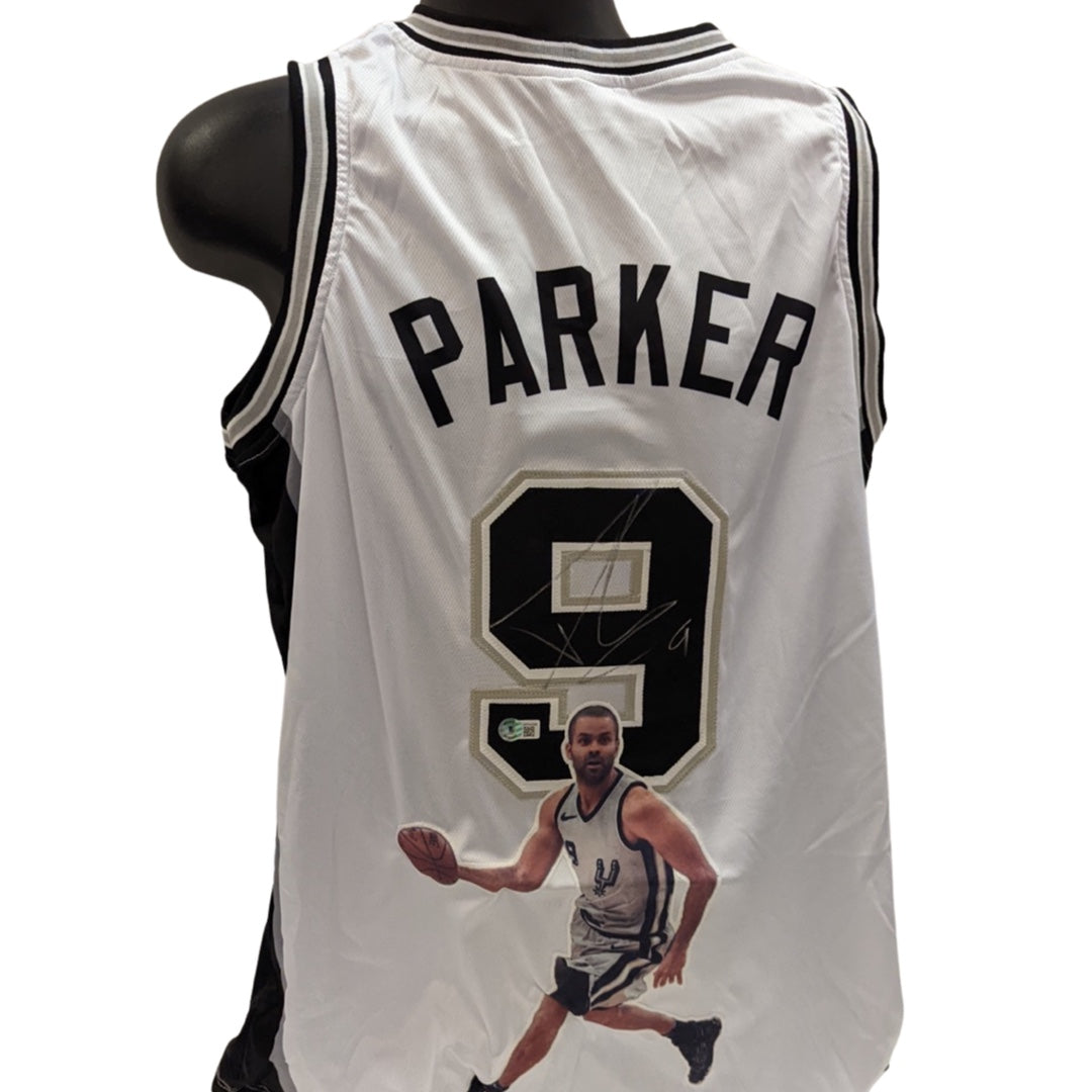 Tony Parker Autographed San Antonio Spurs White Art Jersey Steiner CX