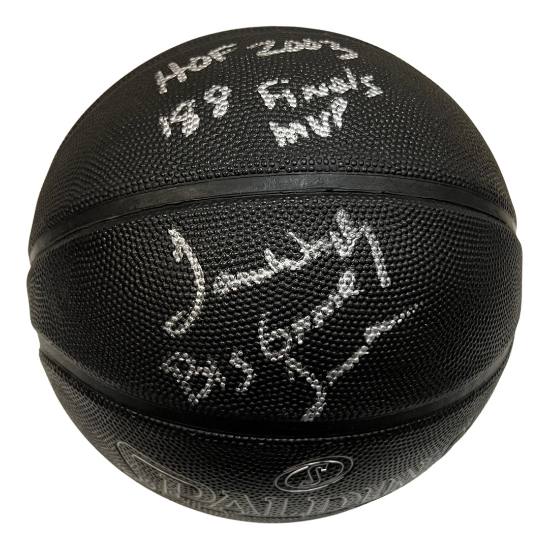 James Worthy Autographed Los Angeles Lakers Spalding Black Basketball “HOF 2003, 88 Finals MVP, Big Game James” Inscriptions Steiner CX