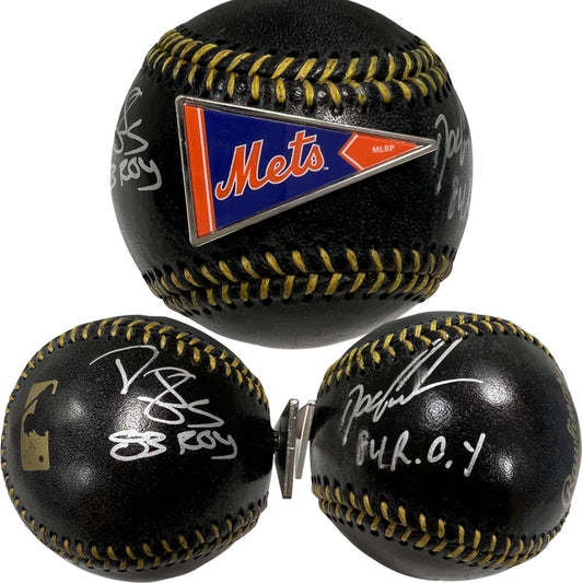 Doc Gooden & Darryl Strawberry Autographed New York Mets Black Leather OMLB “83 ROY, 84 ROY” Inscriptions w/ Pennant Pin JSA